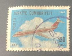 Türk Pulu - Turkish Stamp -  Postadan Geçmiş Pul Filateli - DAMGALI - UÇAK TEMALI PUL 1967, 130 KURUŞ - Türkiye Cumhuriyeti - NOSTALJİK DOĞUM GÜNÜ HEDİYESİ