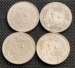 SULTAN MEHMET REŞET HAN 1327 YILI 4 ADET 20 PARA LOT ÇÇT (107)