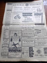 Cumhuriyet Gazetesi - 15 Nisan 1947 - ONU Ve Barış Yazan Nadir Nadi Başmakale - Amerikan Yardımı İçin Yapılan Tartışmalar - Büyük Millet Meclisi Çalışmalarına Başladı - Güreşçilerimiz Prag'da Üçüncü Oldular - Yarı Ortada Yaşar Doğu Greko Romen Avrupa Birinciliğini Kazandı Fotoğraf - Stalin İle Stassen Neler Görüştüler - Filistin Ve Araplar - Irak Ve Ürdün İttifak Ettiler - İran Ve Irak'ta Çıkan Kürt İsyanı Söndü -  Barzani Kürt Aşiretleri Reisi Molla Mustafa Teslim Oldu - Safiye Ayla Hamiyet Yüceses Yarın Akşam 21 de Pangaltı İnci Sinemasında - Broadway Çılgınlıkları Sümer Sinemasında - Adak Yazan Kemal Ragıp Yazı Dizisi - Atina'da Müşahedeler Yazan Burhan Felek Köşe Yazısı - Dünyanın En Büyük Vapuru Kraliçe Elizabeth Karaya Oturdu - General Electric - Koç Ticaret - Antalya Umumi Nakliyat - İstanbul Belediyesi Şehir Tiyatroları Dram Kısmında Köyde Bir Ay Piyesi - Uyuz Ve Deri Hastalıklarını Dermoliv Geçirir