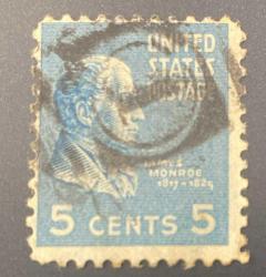 Amerika Birleşik Devletleri Pulu - Unıted States Stamp - Postadan Geçmiş Pul Filateli - DAMGALI - JAMES MONROE TEMALI PUL , 5 PARA  - YABANCI PULLAR, NOSTALJİK DOĞUM GÜNÜ HEDİYESİ