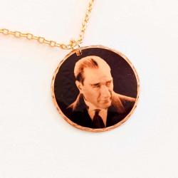 Bakır Kolye. Gazi Mustafa Kemal ATATÜRK,  Altın kaplama zincirli- 1 adet, Hediye paketinde