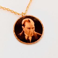Bakır Kolye. Gazi Mustafa Kemal ATATÜRK,  Altın kaplama zincirli- 1 adet, Hediye paketinde