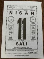 11 NİSAN 2006 - TAKVİM YAPRAĞI - DOĞUM GÜNÜ HEDİYESİ - BÜYÜK SAATLİ MAARİF TAKVİMİ - TÜRK KALP VAKFI - FARUK ORAY - ŞANLIURFA DÜŞMAN İŞGALİNDEN KURTULDU - ŞAİR GÜLTEKİN SAMANCI VEFAT ETTİ - DÜNYA PARKİNSON GÜNÜ - GÜLTEKİN SAMANOĞLU