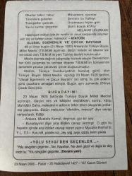 23 NİSAN 2006 - TAKVİM YAPRAĞI - DOĞUM GÜNÜ HEDİYESİ - BÜYÜK SAATLİ MAARİF TAKVİMİ - ATATÜRK - MELAHAT UĞURKAN - ULUSAL EGEMENLİK VE ÇOCUK BAYRAMI