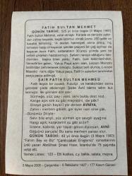 3 MAYIS 2006 - TAKVİM YAPRAĞI - DOĞUM GÜNÜ HEDİYESİ - BÜYÜK SAATLİ MAARİF TAKVİMİ - FATİH SULTAN MEHMET'İN VEFATI - ŞAİR FATİH SULTAN MEHMED - YAZAR ABDÜLHAK ŞİNASİ HİSAR VEFAT ETTİ
