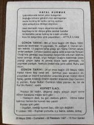 20 MAYIS 2006 - TAKVİM YAPRAĞI - DOĞUM GÜNÜ HEDİYESİ - BÜYÜK SAATLİ MAARİF TAKVİMİ - HELEN KELLER - ATİLLA İLHAN - PADİŞAH 2.OSMANIN TAHTAN İNDİRİLMESİ - HATTAT HAMİT BEY'İN VEFATI