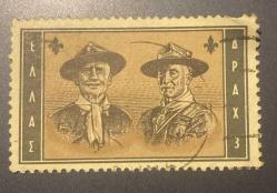 Yunanistan Pulu - Greek Stamp - Postadan Geçmiş Pul Filateli - Damgalı - İzci  A. Lefkaditis ve Lord Baden-Powell Temalı Pul , 3 PARA - YABANCI PULLAR - NOSTALJİK DOĞUM GÜNÜ HEDİYESİ