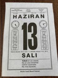 13 HAZİRAN 2006 - TAKVİM YAPRAĞI - DOĞUM GÜNÜ HEDİYESİ - BÜYÜK SAATLİ MAARİF TAKVİMİ - ATATÜRK - KENAN AKANSU - ÇEVRE KORUMA HAFTASI - MÜMTAZ ARIKAN