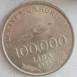 TÜRKİYE 1999  100.000  LİRA  HATIRA CUMHURİYETİN 75. YILI