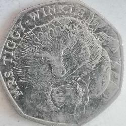 İNGİLTERE  2016   50 PENCE HATIRA 150th Anniversary - Birth of Beatrix Potter, Mrs Tiggy Winkle