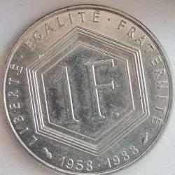 FRANSA 1988   1 FRANK  HATIRA Beşinci Cumhuriyetin 30. yıl dönümü