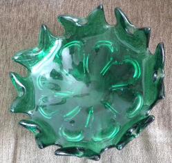 YEŞİL CAM MURANO ALEV MODELİ JARDİNYER ŞEKERLİK ÇAP  33 CM YÜKSEKLİK 13 CM