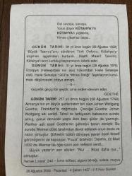28 AĞUSTOS 2006 - TAKVİM YAPRAĞI - DOĞUM GÜNÜ HEDİYESİ - BÜYÜK SAATLİ MAARİF TAKVİMİ - HZ.MUHAMMED - KÜTAHYA DÜŞMAN İŞGALİNDEN KURTARILDI - GOETHE - ALMAN BÜYÜK ŞAİR JOHAN WOLFGANG GOETHE DOĞDU