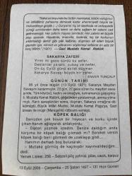 13 EYLÜL 2006 - TAKVİM YAPRAĞI - DOĞUM GÜNÜ HEDİYESİ - BÜYÜK SAATLİ MAARİF TAKVİMİ - GAZİ MUSTAFA KEMAL ATATÜRK - ENVER TUNÇALP - SAKARYA MEYDAN SAVAŞININ KAZANILMASI