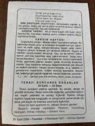 25 EYLÜL 2006 - TAKVİM YAPRAĞI - DOĞUM GÜNÜ HEDİYESİ - BÜYÜK SAATLİ MAARİF TAKVİMİ - DİNİ ÖĞÜTLER - MODERN İTFAİYE'YE GEÇİŞ YAPILDI - YANGIN HAFTASI - TERAZİ BURCUNDA DOĞANLAR
