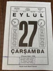 27 EYLÜL 2006 - TAKVİM YAPRAĞI - DOĞUM GÜNÜ HEDİYESİ - BÜYÜK SAATLİ MAARİF TAKVİMİ - YAHYA KEMAL - PREVEZE DENİZ ZAFERİ - KANUNİ SULTAN SÜLEYMAN VİYANAYI KUŞATMAYA BAŞLADI - AVUKAT,YAZAR PROF. DR. GÜNDÜZ AYBAY VEFAT ETTİ