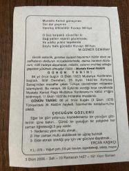 3 EKİM 2006 - TAKVİM YAPRAĞI - DOĞUM GÜNÜ HEDİYESİ - BÜYÜK SAATLİ MAARİF TAKVİMİ - ATATÜRK - M.GÜNER DEMİRAY - MUDANYA KONFERANSI - İLK ATATÜRK HEYKELİ İSTANBUL'DA SARAYBURNUN'DA DİKİLDİ - ERCAN KAŞIKÇI