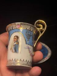 Sevres Stili Viyana Damgalı Napolyon Portreli Porselen Fincan & Tabak Takımı