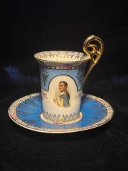 Sevres Stili Viyana Damgalı Napolyon Portreli Porselen Fincan & Tabak Takımı