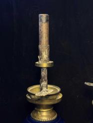 Antika B. Hart İmzalı El Boyaması Mavi Zeminli Gaz Lambası (Çift) – 19. yy Sonu