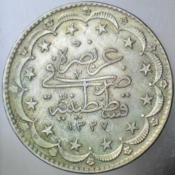5. MEHMET REŞAT GÜMÜŞ 20 KURUŞ 1327/9 EL-GAZİ. HATALI BASIM - ÇİFTE DARP ve PUL HATALI-ERRÖR. OSMANLI İMPARATORLUĞU MECİDİYE. ÇİLALTI+
