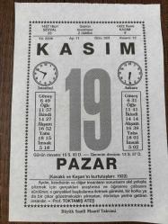 19 KASIM 2006 - TAKVİM YAPRAĞI - DOĞUM GÜNÜ HEDİYESİ - BÜYÜK SAATLİ MAARİF TAKVİMİ - PROF. TOKTAMIŞ ATEŞ - KADRİYE GÜLTEPE - İSMET İNÖNÜ TARAFINDAN İLK KOALİSYON KABİNESİ KURULDU - ÜNLÜ BESTECİ FRANZ SCHUBERT ÖLDÜ