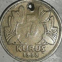 TÜRKİYE 1938  5  KURUŞ  HALİYLE