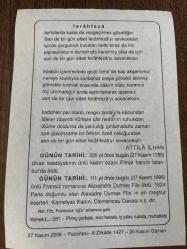 27 KASIM 2006 - TAKVİM YAPRAĞI - DOĞUM GÜNÜ HEDİYESİ - BÜYÜK SAATLİ MAARİF TAKVİMİ - LA ROCHEFOUCAULD - ATİLLA İLHAN - ÜNLÜ EDEBİYATÇI FİTNAT HANIM ÖLDÜ - FRANSIZ ROMANCI ALEXANDRE DUMAS FİLS ÖLDÜ