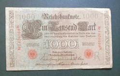 Almanya 1910 1000 Mark Kırmızı mühür büyük banknot