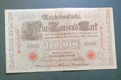 Almanya 1910 1000 Mark Kırmızı mühür büyük banknot