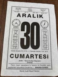30 ARALIK 2006 - TAKVİM YAPRAĞI - DOĞUM GÜNÜ HEDİYESİ - BÜYÜK SAATLİ MAARİF TAKVİMİ - BAKARA SURESİ - BUGÜN ARİFE - DR. RIZA TEVFİK VEFAT ETTİ - ALİ MUHİTTİN HACIBEKİR VEFAT ETTİ