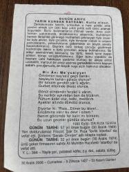30 ARALIK 2006 - TAKVİM YAPRAĞI - DOĞUM GÜNÜ HEDİYESİ - BÜYÜK SAATLİ MAARİF TAKVİMİ - BAKARA SURESİ - BUGÜN ARİFE - DR. RIZA TEVFİK VEFAT ETTİ - ALİ MUHİTTİN HACIBEKİR VEFAT ETTİ