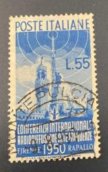 İtalya Pulu - Italy Stamp -  Postadan Geçmiş Pul Filateli - 1950 Damgalı - 1950 Uluslararası Radyo Konferansı Temalı Pul, 55 PARA - YABANCI PULLAR -NOSTALJİK DOĞUM GÜNÜ HEDİYESİ