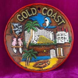 VINTAGE AVUSTRALYA GOLD COAST HATIRASI EL BOYAMA KABARTMA GÖRSELLİ SERAMİK TABAK MADE IN JAPAN