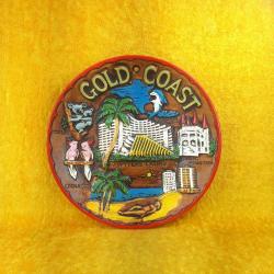 VINTAGE AVUSTRALYA GOLD COAST HATIRASI EL BOYAMA KABARTMA GÖRSELLİ SERAMİK TABAK MADE IN JAPAN