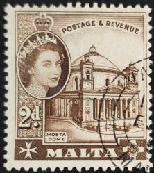 +++ MALTA KRALİÇE , MOSTA KİLİSESİ    1956    2D  - DAMGALI