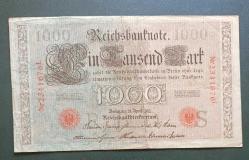 Almanya 1910 1000 Mark Kırmızı mühür büyük banknot