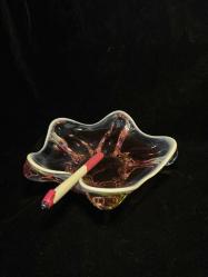 Murano Stili El Yapımı Renk Geçişli Cam Kase / Küllük – Sarı-Pembe Opalin Tonlarında, Koleksiyonluk Vintage Obje