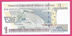TURKEY 1 YTL PREFIX --- A 20 --- 2005 UNC  (TK 18 071)ÇİL