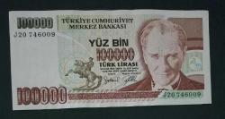 7 Emisyon J 20 746009 Seri 100 Bin Lira Çil altı