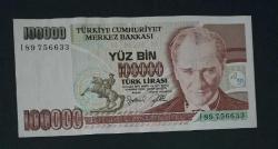 7 Emisyon I 89 Seri 100 Bin Lira Çil altı