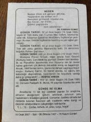 16 OCAK 2007 - TAKVİM YAPRAĞI - DOĞUM GÜNÜ HEDİYESİ - BÜYÜK SAATLİ MAARİF TAKVİMİ - PROF.DR. YILDIZ TÜMERDEM - DR. KAMRAN YILMAZ - F. LYMAN MAC CALLUM'UN VEFATI - 12.OSMANLI PADİŞAHI III.MURAT'IN VEFATI - MÜMTAZ ARIKAN - TRAK ADLI YOLCU GEMİSİ MARMARA'DA BATTI