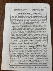 20 OCAK 2007 - TAKVİM YAPRAĞI - DOĞUM GÜNÜ HEDİYESİ - BÜYÜK SAATLİ MAARİF TAKVİMİ - MUHARREM HİCRİ YILBAŞI - BEDİA MUVAHHİT'İN VEFATI - BEDİA MUVAHHİT - MÜMTAZ ARIKAN