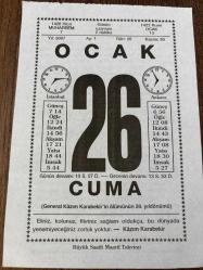 26 OCAK 2007 - TAKVİM YAPRAĞI - DOĞUM GÜNÜ HEDİYESİ - BÜYÜK SAATLİ MAARİF TAKVİMİ - KAZIM KARABEKİR - HAKKI SUNAT - GAZİ MUSTAFA KEMAL ATATÜRK - KAZIM KARABEKİR'İN VEFATI - AHMET CEMAL