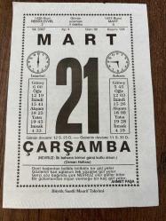 21 MART 2007 - TAKVİM YAPRAĞI - DOĞUM GÜNÜ HEDİYESİ - BÜYÜK SAATLİ MAARİF TAKVİMİ - AHMET PAŞA - ZİYA OSMAN SABA - KIŞ FASLININ SONU - BAHAR FASLI - NEVRUZ - YENİ YILIN TALİHİ - AŞIK VEYSEL - DÜNYA ŞİİR GÜNÜ