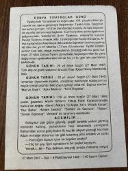 27 MART 2007 - TAKVİM YAPRAĞI - DOĞUM GÜNÜ HEDİYESİ - BÜYÜK SAATLİ MAARİF TAKVİMİ - VASFİ RIZA ZOBU - DÜNYA TİYATROLAR GÜNÜ - GRAFİK SANATÇISI İHAP HULUSİ GÖREY VEFAT ETTİ - HALİD ZİYA UŞAKLIGİL VEFAT ETTİ - YAKUP KADRİ KARAOSMANOĞLU DOĞDU