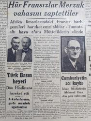 Cumhuriyet Gazetesi - 9 İkincikanun (Ocak) 1943 -  Büyük Dünya Kumarında Taraflar Başmakale - Varlık Vergisi İçin Meclisten Verilen İstidalar Tomar Halinde Maliye Vekaletine Gönderildi - Tunus Harekatında Müttefiklerin Başlıca Hedefi Olan Bizerte Limanına Havadan Bakış Fotoğrafı - Karadeniz'de Boğulan 22 Irkdaşımız - Hür Fransızlar Merzuk Vahasını Zaptettiler - Cumhuriyet Gazetesi İdare Müdürü Mahmud Uras Vefat Etti - Sovyet Harp Tebliği - Türk Basın Heyeti Dün Hindistana Hareket Etti - Alman Harp Tebliği - General Giraud İle De Gaulle Anlaşmazlığın Halli - Amerika'nın İlk Ve En Büyük Müdafaa Hattı Panama Kanalı - Yardımcı Öğretmenlerin Töreni Fotoğraf - Kanlı Meydan Filmi Yalnız İpek Sinemasında - Kıymetli Sanatkar Muammer Karaca Bu Akşam Tekrar Aldırma Sahnesinde - Kar İzleri Örttü Yazan Henri Bordeaux Yazı Dizisi - Birleşik Milletlerin Harp Programı Yazan Ömer Rıza Doğrul - Vefat Eden Kaşif George Washington Crile - Romanya'da Yahudilerin Ekmek Tayını- Hamiyet Yüceses Sümer Gazinosu