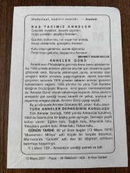 13 MAYIS 2007 - TAKVİM YAPRAĞI - DOĞUM GÜNÜ HEDİYESİ - BÜYÜK SAATLİ MAARİF TAKVİMİ - MEHMET İHSAN BULUR - ATATÜRK - ANNELER GÜNÜ - TÜRK ANNELER DERNEĞİNİN KURULUŞU - TORBİDO BOTUMUZ GOLİATH ZIRHLISINI BATIRDI
