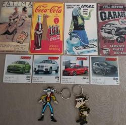 Nostalji koleksiyon ürünleri Red Kit Joe Dalton anahtarlık süs. Turbo 2 sakız ciklet Araba kağıtları. Promosyon reklam tanıtım kart postalları