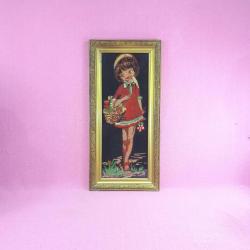 VINTAGE ORJİNAL ÇERÇEVESİNDE ÇİÇEK SATICI KIZ ÇOCUK ELİŞİ GOBLEN TABLO